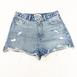 Zara Acid Wash Denim Cutoff Jeans Ripped Shorts Raw Hem Size 6